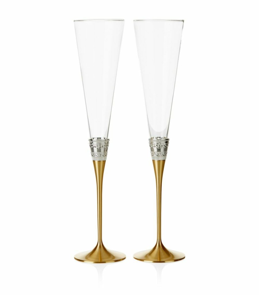 Home & Furniture * | Wedgwood With Love Toasting Flutes (Set Of 2) Gold Champagne Flutes