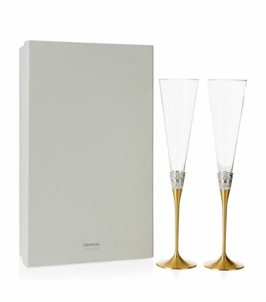 Home & Furniture * | Wedgwood With Love Toasting Flutes (Set Of 2) Gold Champagne Flutes