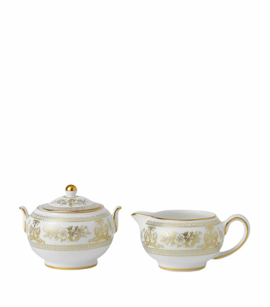 Home & Furniture * | Wedgwood Gold Columbia Sugar Bowl And Creamer Multi Serving Bowls