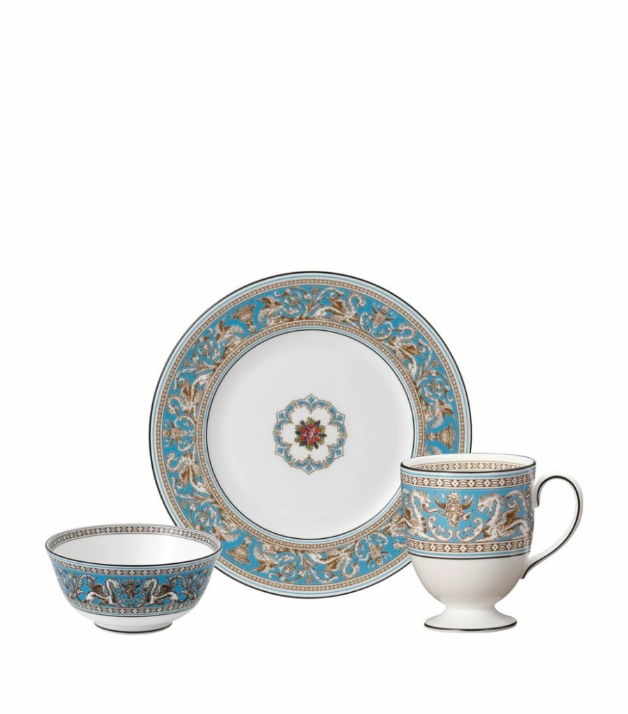 Home & Furniture * | Wedgwood Florentine Turquoise 3-Piece Dinner Set Blue Plates