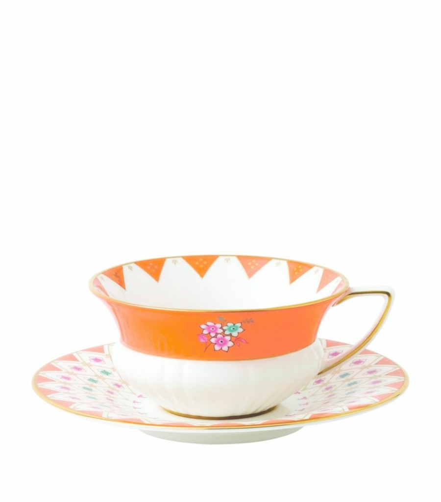 Home & Furniture * | Wedgwood Wonderlust Peony Diamond Teacup And Saucer Multi Tea Cups & Saucers