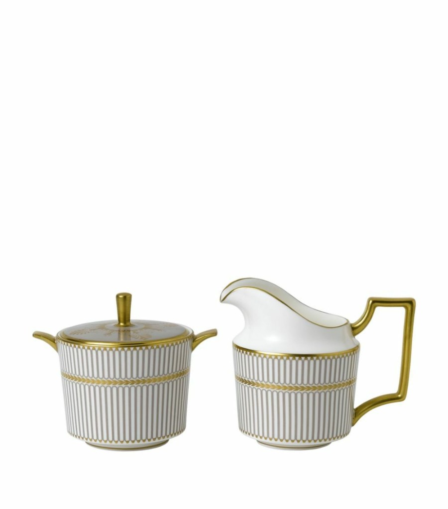 Home & Furniture * | Wedgwood Anthemion Grey Cream Jug And Sugar Bowl Serving Bowls