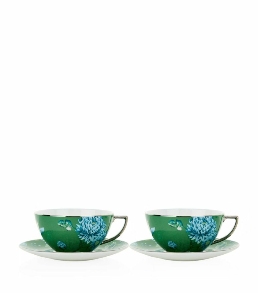 Home & Furniture * | Wedgwood Chinoiserie Teacup And Saucer Gift Box (Set Of 2) Green Tea Sets