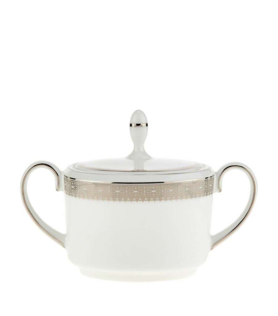 Home & Furniture * | Wedgwood Lace Platinum Sugar Bowl White Serving Bowls