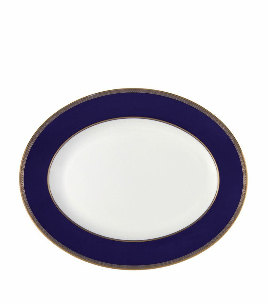 Home & Furniture * | Wedgwood Renaissance Gold Oval Plate (39Cm) Blue Serving Plates